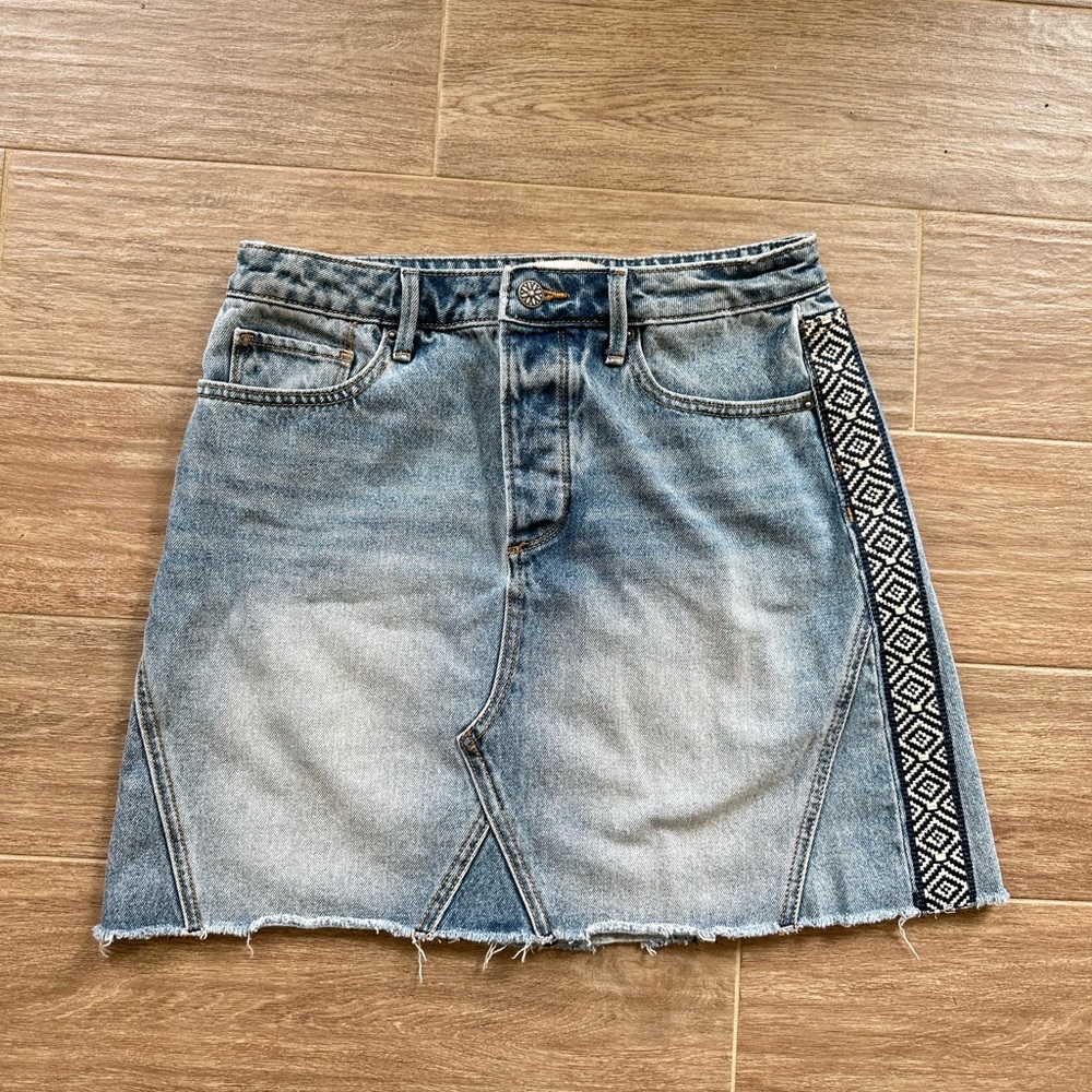 Free People Driftwood Embroidered Stef Denim Skirt